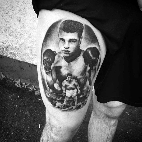 Mens Thigh Tattoo Ideas With Muhammad Ali Design