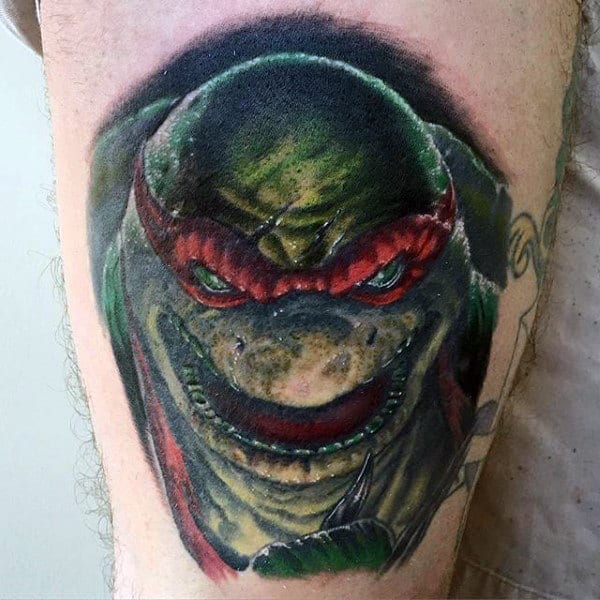 Mens Thigh Tattoo Teenage Mutant Ninja Turtles Design