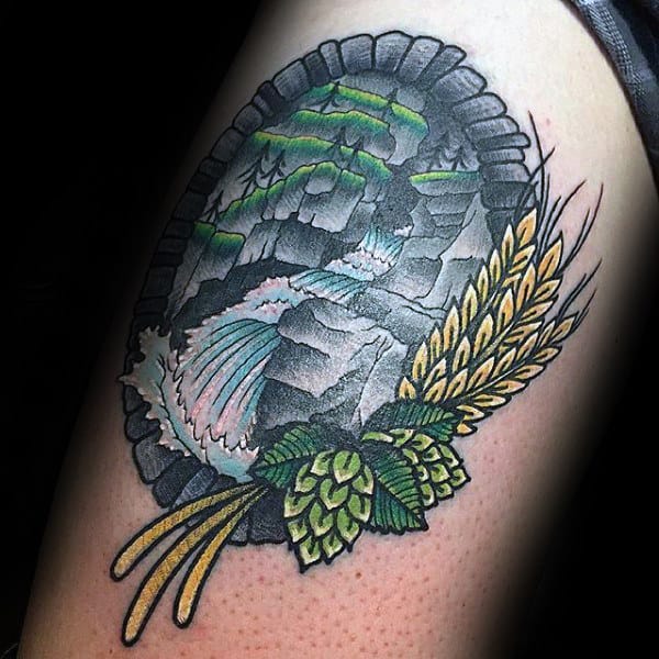 Mens Thigh Waterfall Tattoo Inspiration