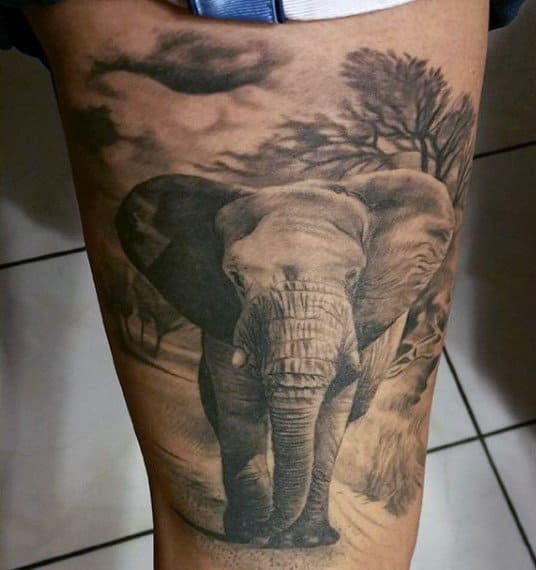 Mens Thighs Baby Elephant Tattoo