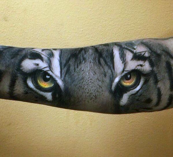 Mens Tiger Eyes Forearm 3d Tattoo Design Inspiration