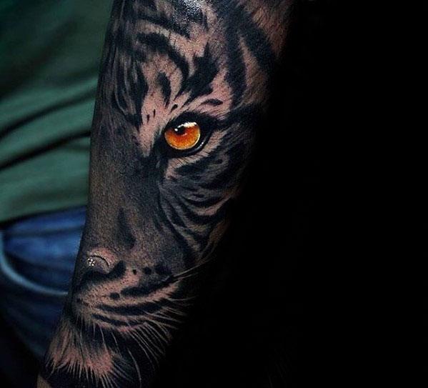Mens Tiger Eyes Tattoo 3d Forearm Design Ideas