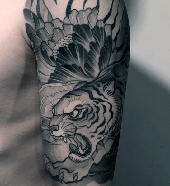 Mens Tiger Half Sleeve Animal Tattoo Design Ideas
