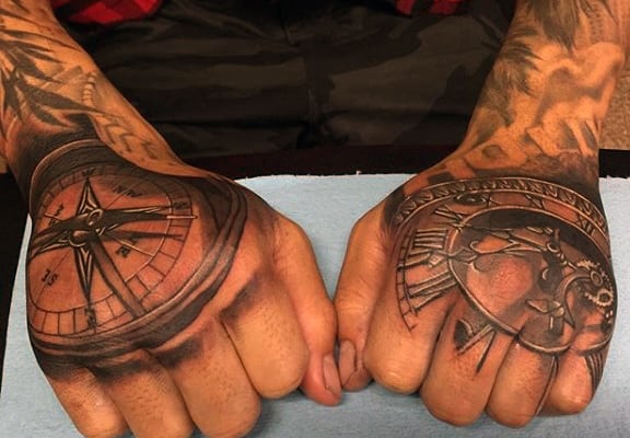 Men's Timeless Clock Tattoo On Hands