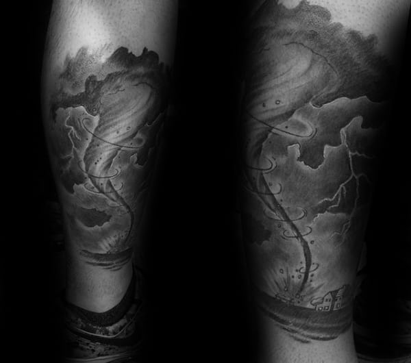 Mens Tornado Lower Leg Tattoos