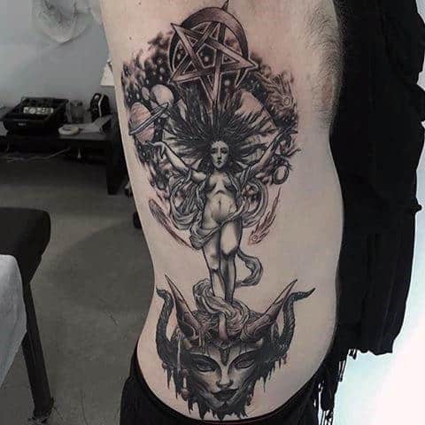 Mens Torso Amazing Pentagram Angles Tattoo