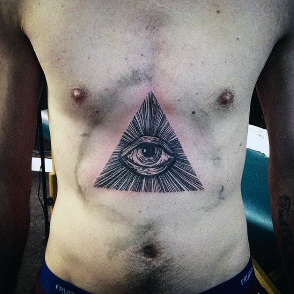 Mens Torso Black Lined Illuminati Tattoo