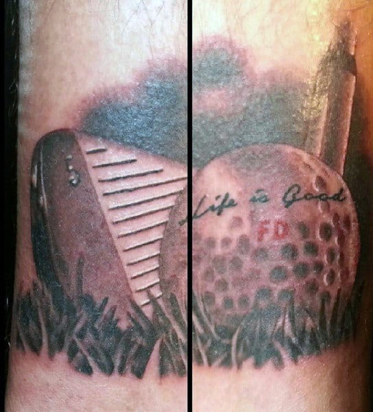 Mens Torso Life Is Good Golf Ball Tattoo