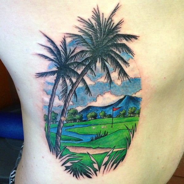 Mens Torso Sunny Golf Course Tattoo