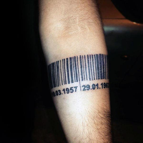 Mens Traditional Barcode Arm Tattoo