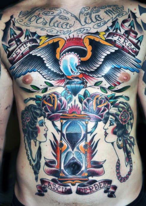 Mens Traditional Hourglass Bald Eagle Full Chest Tattoo