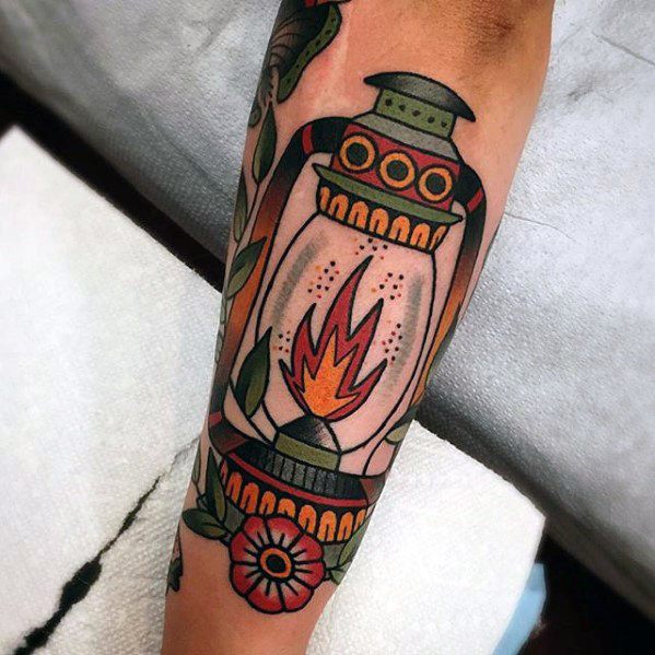 Mens Traditional Lantern Tattoo Design Inspiration Outer Forearm