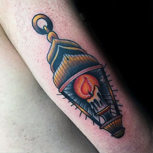 Mens Traditional Lantern Tricep Tattoo Ideas