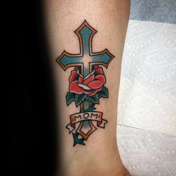 Mens Traditional Mom With Cross Leg Tattoo Ideas