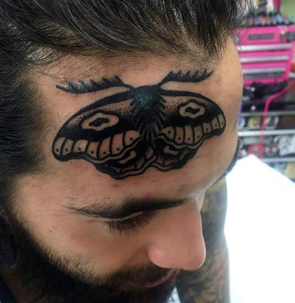 Mens Traditional Moth Head Tattoo