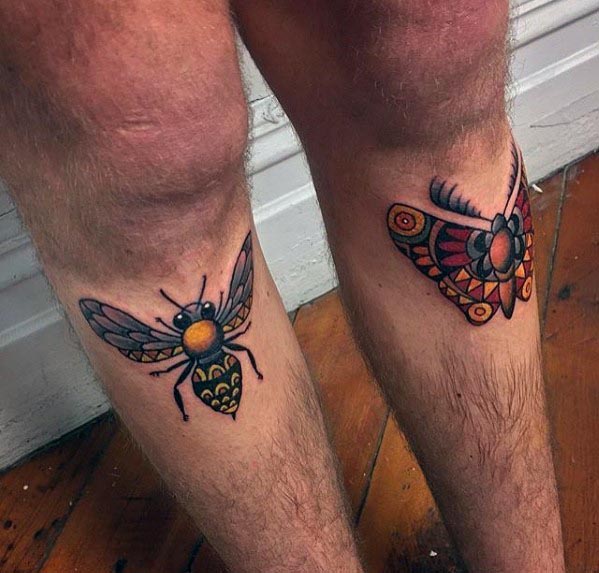 Mens Traditional Moth Tattoo Designs On Shins