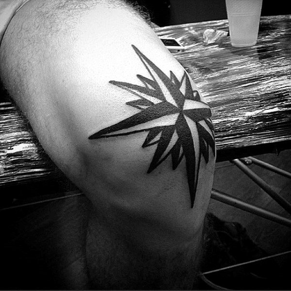 Mens Traditional Nautical Star Knee Tattoos
