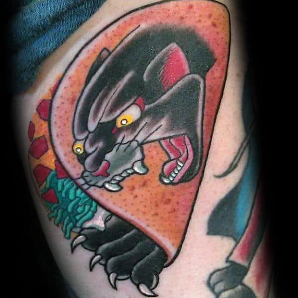 Mens Traditional Old School Panther With Taco Thigh Tattoo