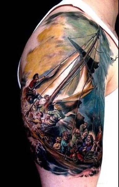 Mens Traditional Sailboat Tattoo