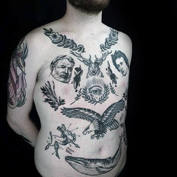 Mens Traditional Wheat Stack Chest Tattoo Design Ideas