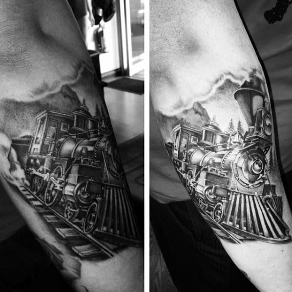 Mens Train Cab Tattoos Below Elbow