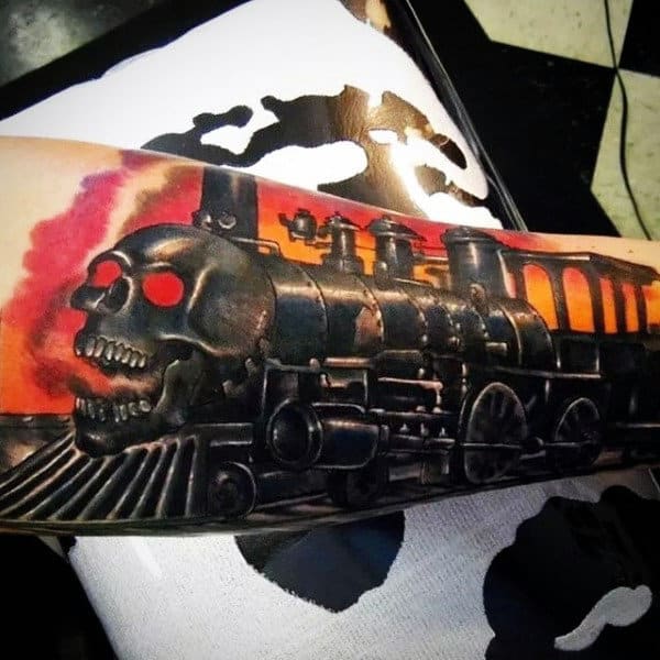 Mens Train Tattoo Of Rail Road Tracks Forearm