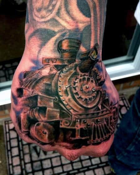 Mens Train Tattoos On Hand