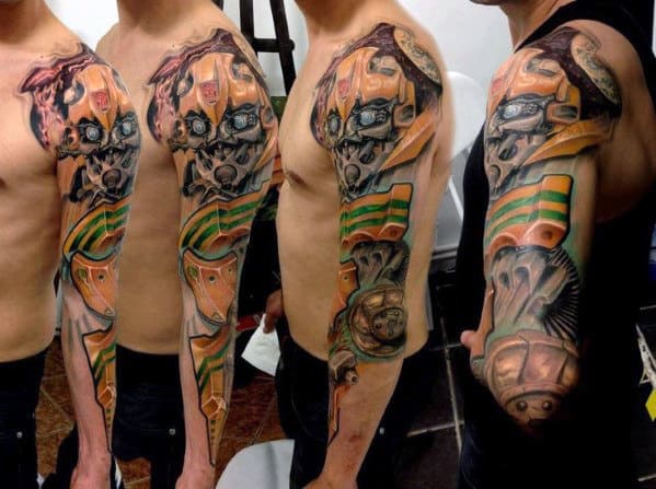 Mens Transformers Bumblebee Arm Tattoo