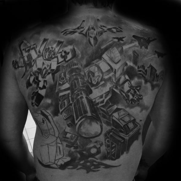 Mens Transformers Movie Scene Full Back Tattoos