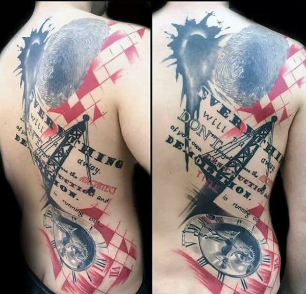 Mens Trash Polka Fingerprint Back Tattoos