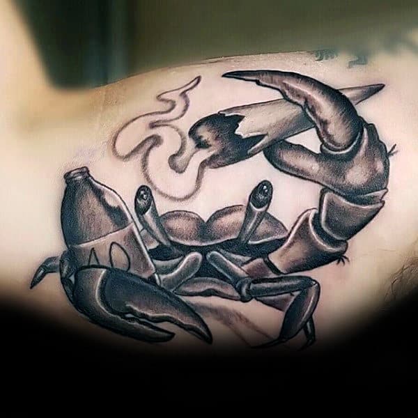 Mens Trashed Crab Bicep Tattoos