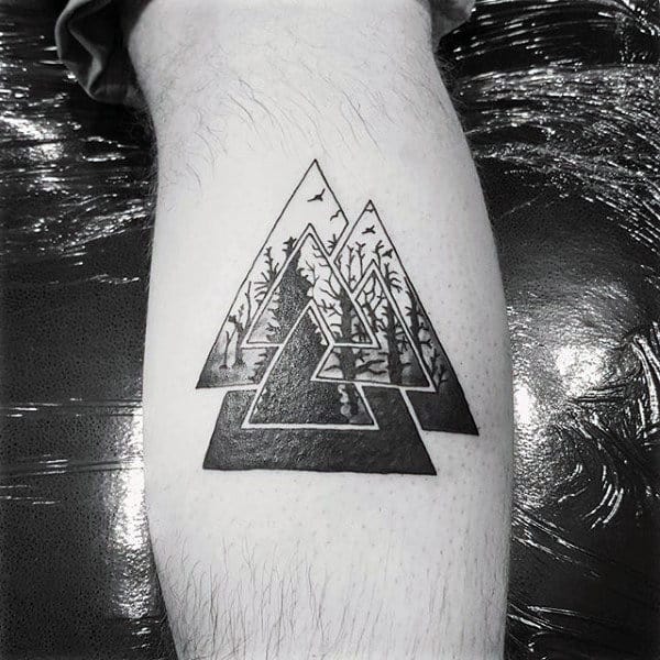 Mens Tree Forest Valknut Leg Calf Tattoo Ideas