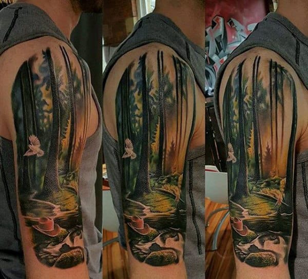 Mens Tree Half Sleeve Nature Tattoo