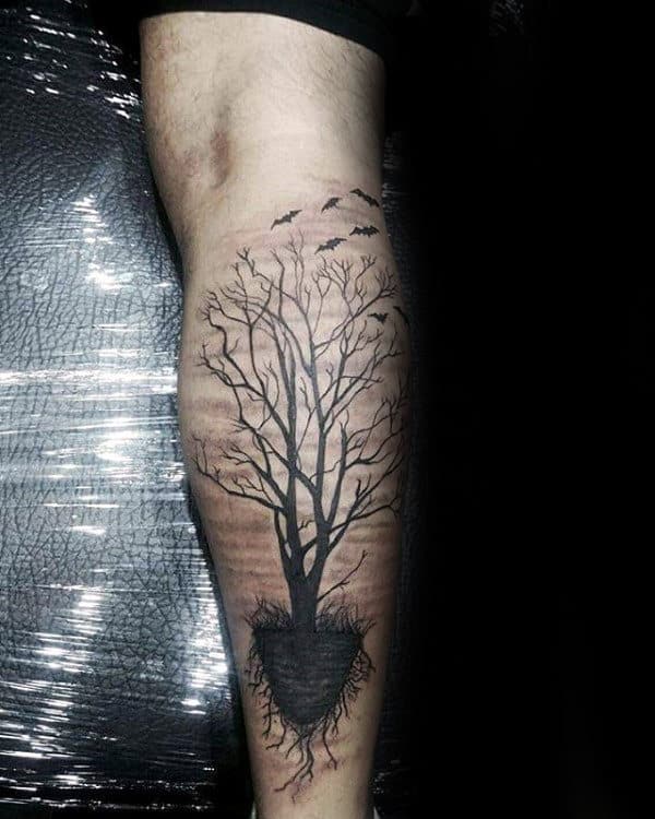 Mens Tree Roots Leg Calf Tattoo