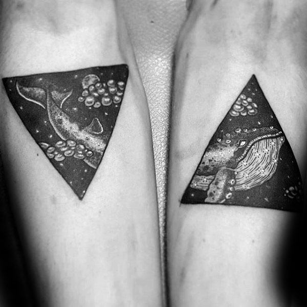 Mens Triangle Whale Mens Dark Black And White Ink Guys Inner Forearm Tattoos