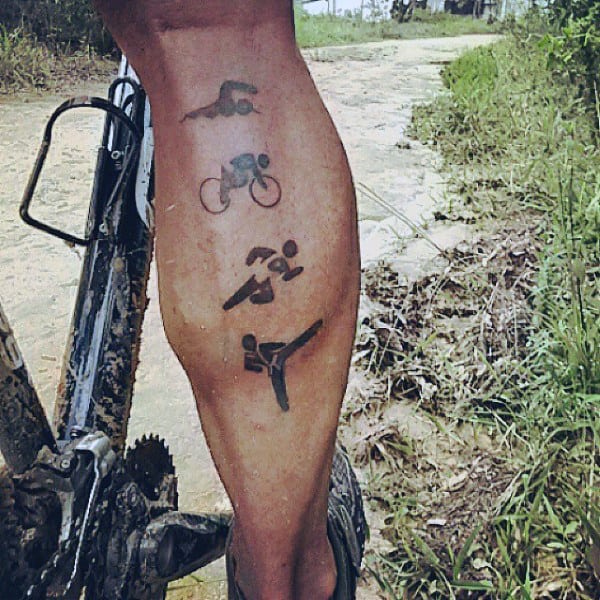 Mens Triathlon Running Leg Calf Tattoos