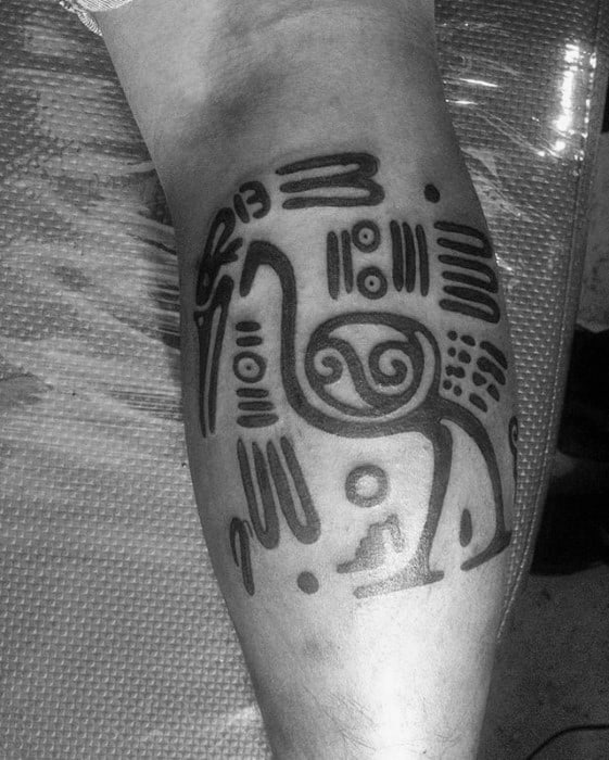 Mens Tribal Bird Heron Tattoo On Leg