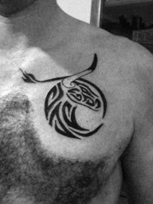 Mens Tribal Bull Circular Chest Tattoo Designs