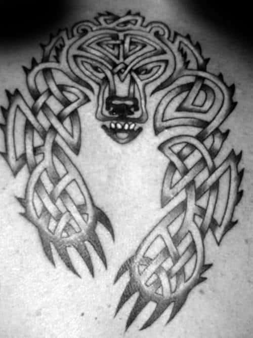 Mens Tribal Celtic Bear Upper Back Tattoo Designs