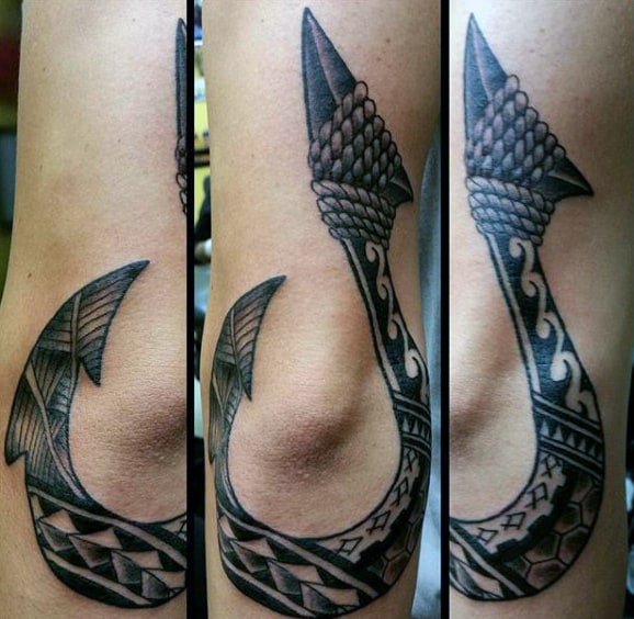 Mens Tribal Forearm Fish Hook Design Tattoo