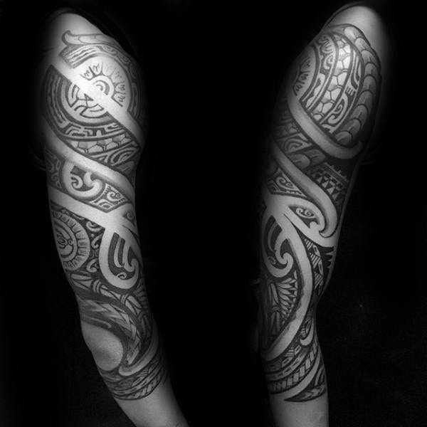 Mens Tribal Half Sleeve Tattoo Cool Polynesian Art Style