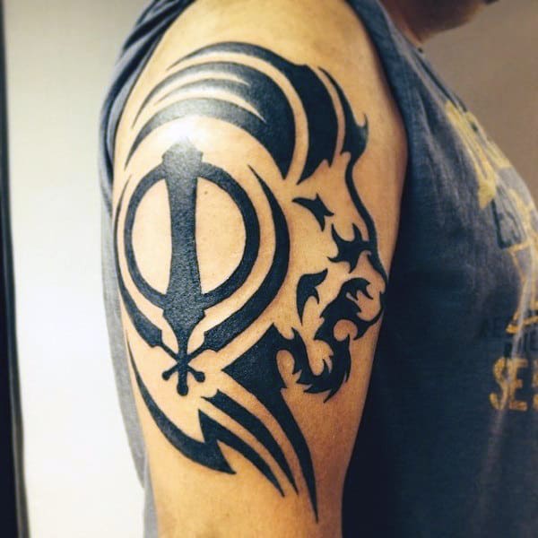 Mens Tribal Lion Arm Tattoo