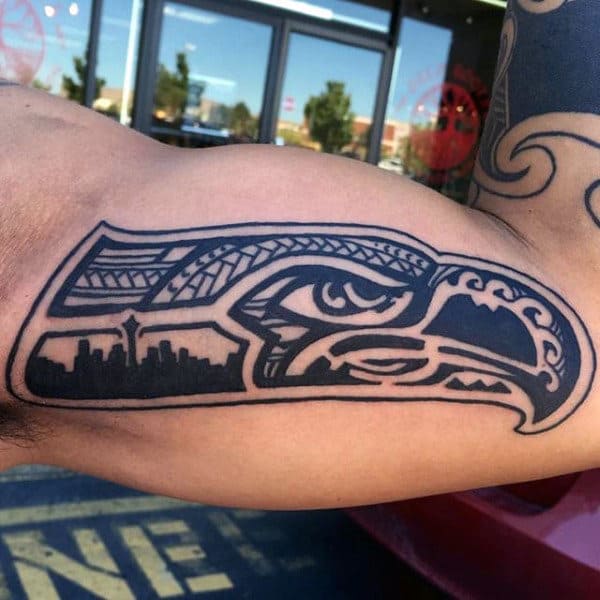 Mens Tribal Seattle Inner Arm Bicep Skyline Tattoos