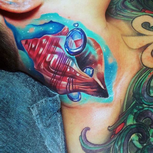 Mens Turbinella Seashell Neck Tattoos New School Ideas