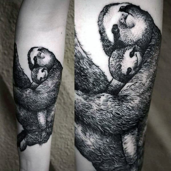 Mens Two Sloths Forarm Tattoo With Detailed Design