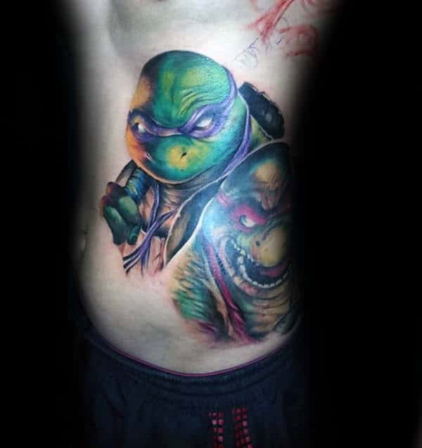 Mens Two Teenage Mutant Ninja Turtles Rib Cage Side Tattoo Deigns