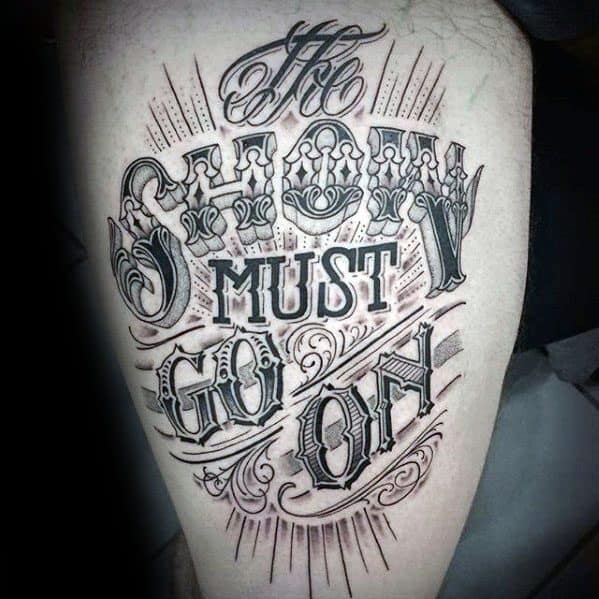 Mens Typography Tattoo Design Ideas Thigh