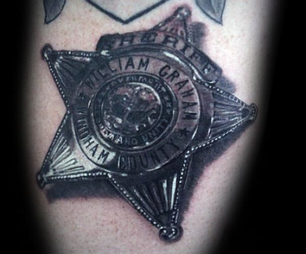 Mens Ultra Realistic Police Badge 3d Arm Tattoos