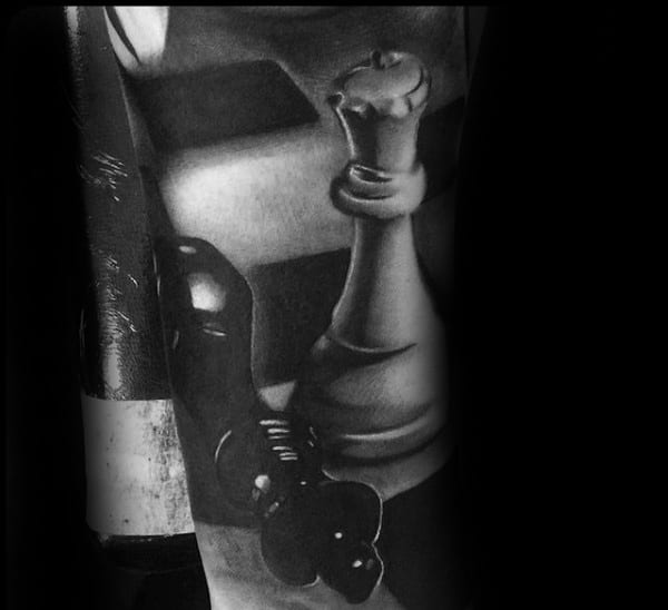 Mens Ultra Realistic Tattoo Of King Chess Piece With 3d Design