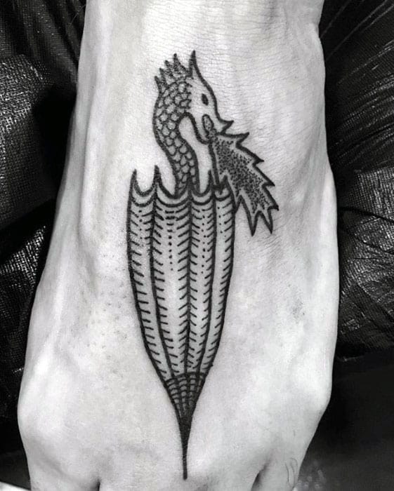 Mens Umbrella Dragon Foot Tattoo Design Ideas